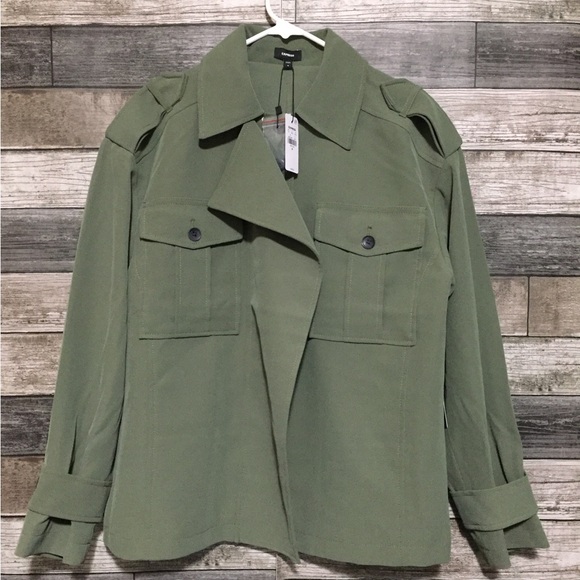 Express Oversized Military Jacket Women’s M Green Button Front (Read Desc) - Picture 3 of 10